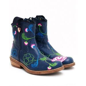 Mim-Pi Girl's Blue Floral Leather Ankle Boots Size Toddler 6